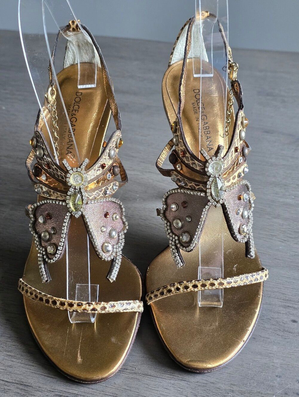 Dolce & Gabanna Crystal Butterfly Snakeskin Leather Heels Size 37/US 7 - Picture 2 of 11
